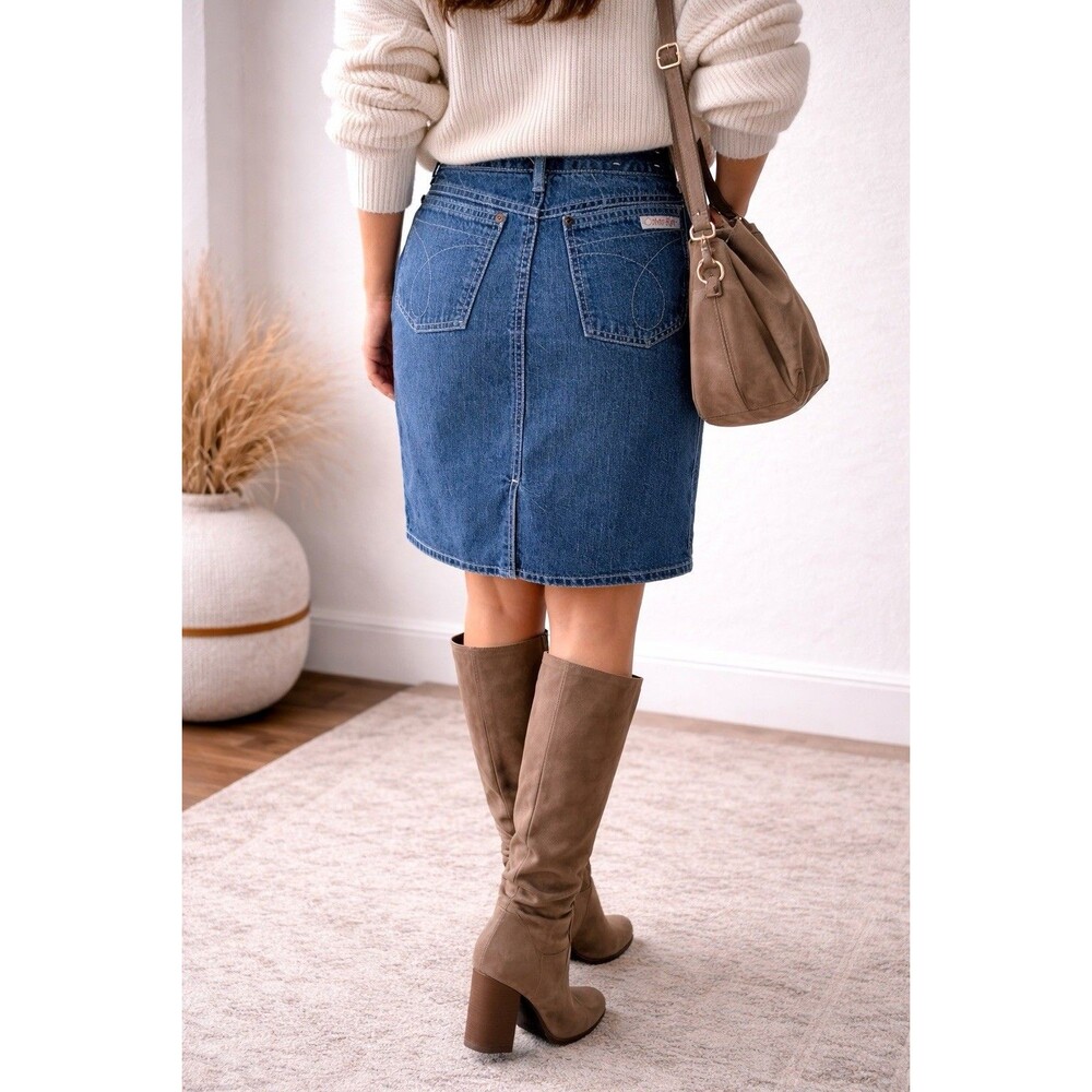 Vintage Calvin Klein Denim Skirt Size 9 Made USA High Waist Pencil - Picture 2 of 10